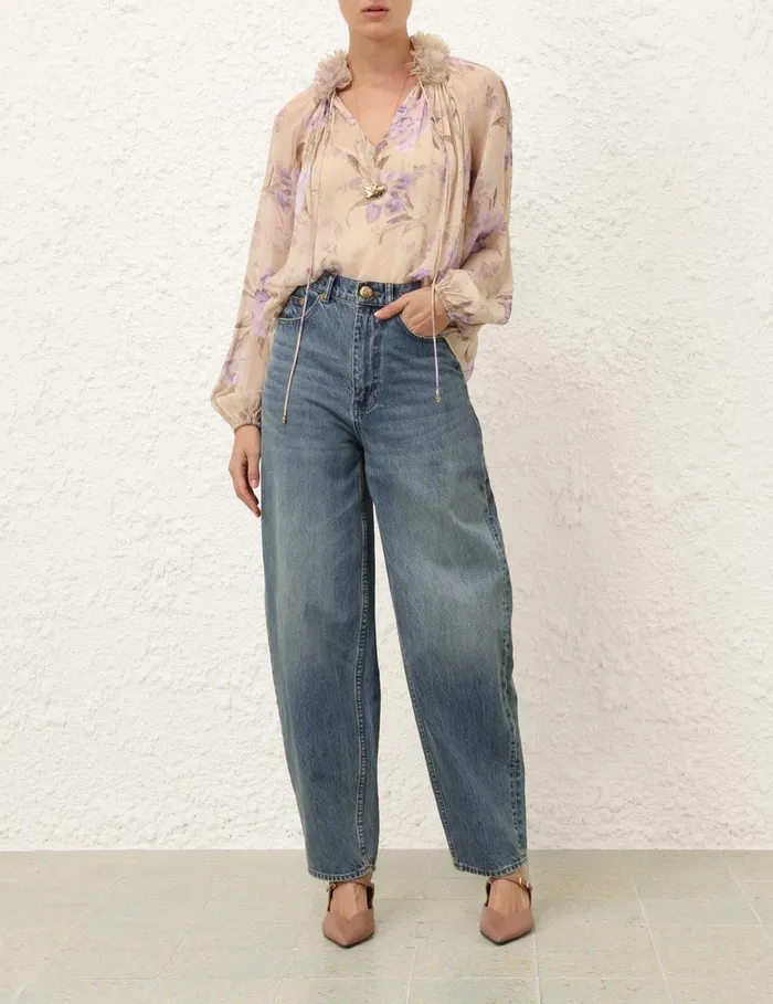 Women Zimmermann Tops Eden Billow Blouse Natural Iris