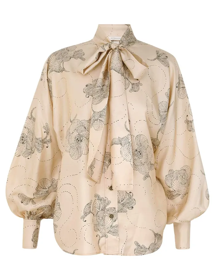 Women Zimmermann Tops Eden Tie Neck Blouse Tea Sketch