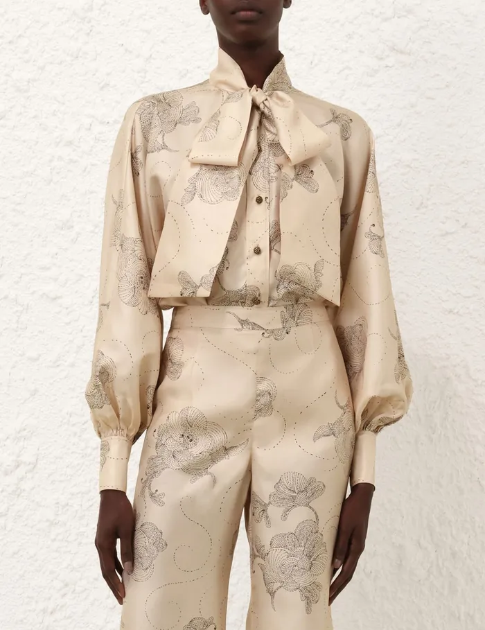 Women Zimmermann Tops Eden Tie Neck Blouse Tea Sketch