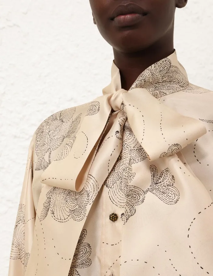 Women Zimmermann Tops Eden Tie Neck Blouse Tea Sketch
