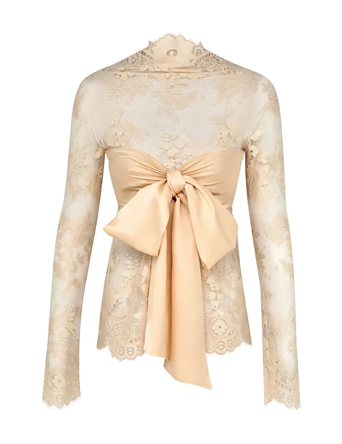 Women Zimmermann Tops Illustration Lace Bow Bodice Tea