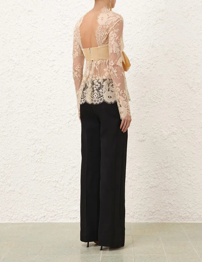Women Zimmermann Tops Illustration Lace Bow Bodice Tea