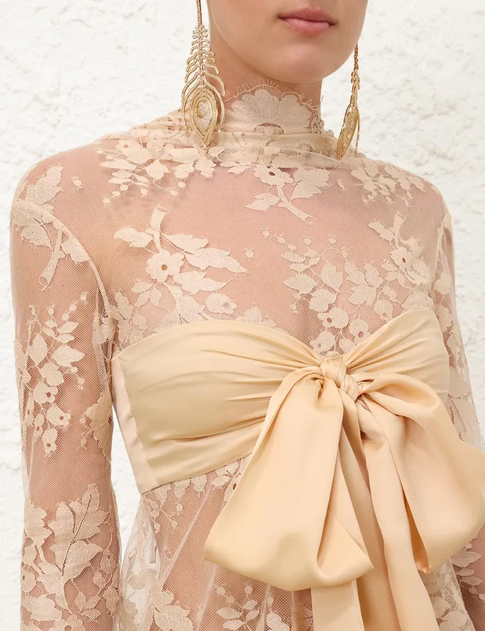 Women Zimmermann Tops Illustration Lace Bow Bodice Tea