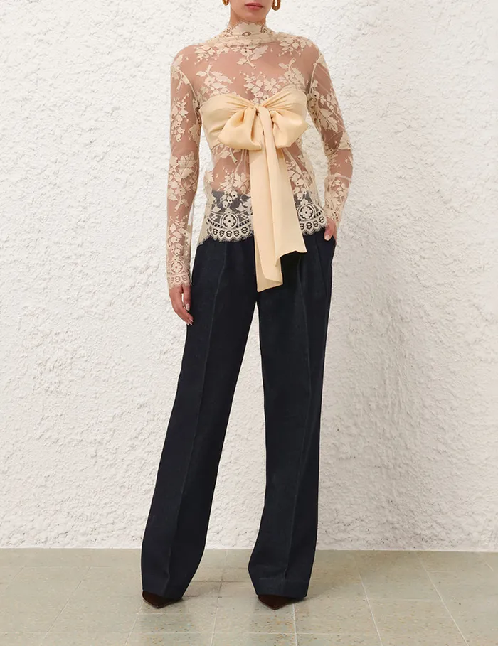 Women Zimmermann Tops Illustration Lace Bow Bodice Tea