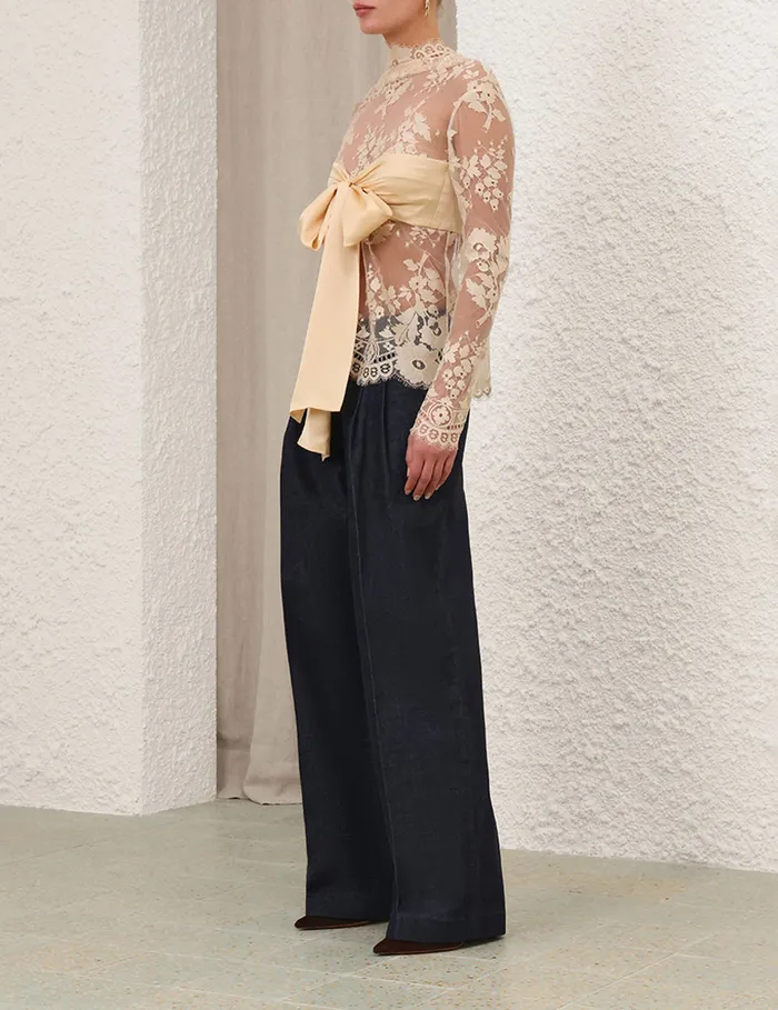 Women Zimmermann Tops Illustration Lace Bow Bodice Tea