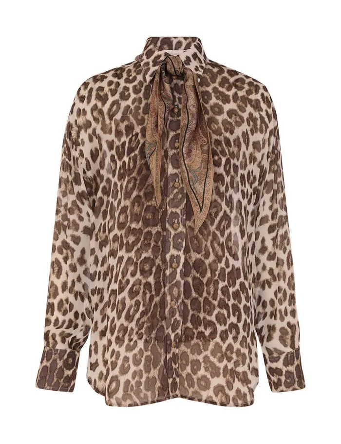 Women Zimmermann Tops Illustration Leopard Shirt Chocolate Leopard