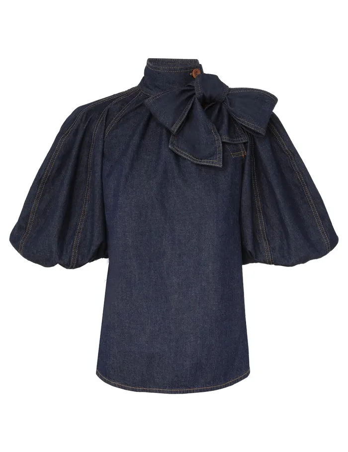 Women Zimmermann Tops Illustration Tie Neck Blouse Ink