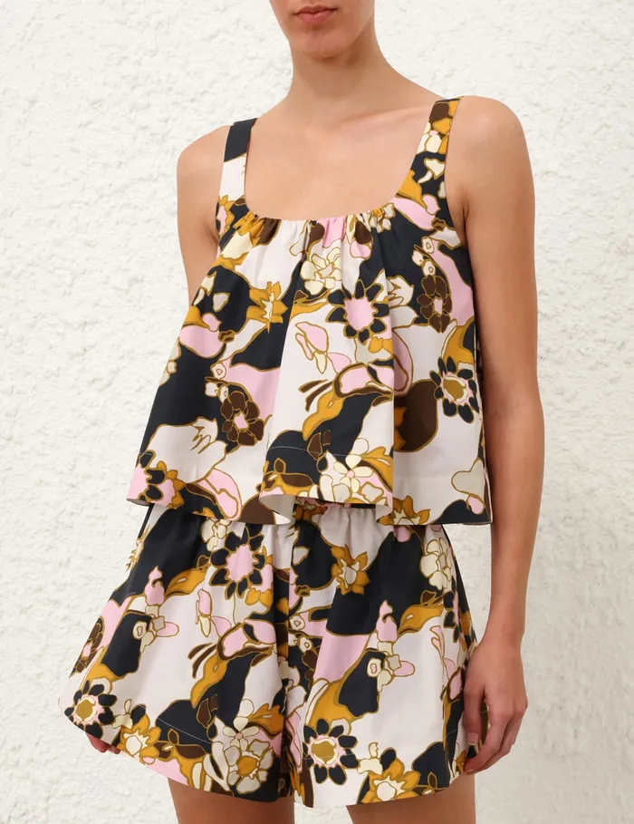 Women Zimmermann Tops Maxine Cropped Cami Yellow Kaleidoscope Floral