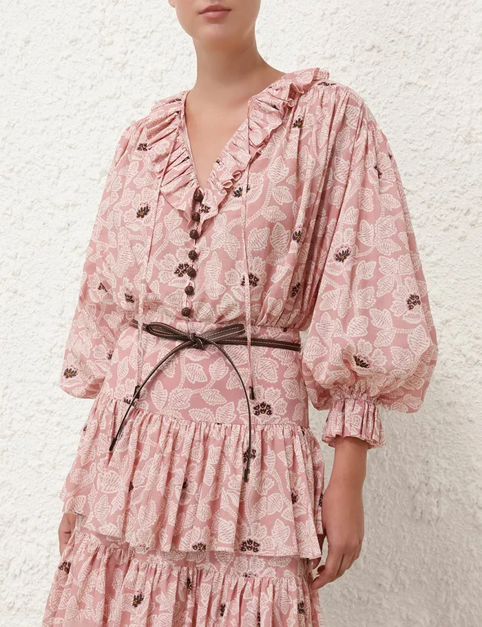 Women Zimmermann Tops Ottie Ruffle Neck Top Dusty Rose Floral