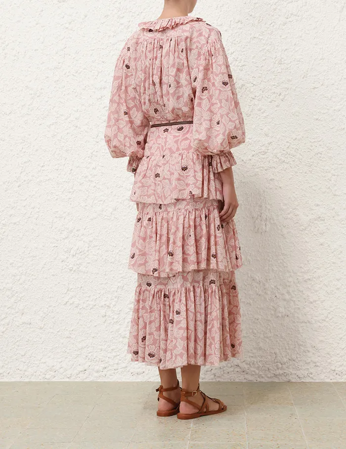 Women Zimmermann Tops Ottie Ruffle Neck Top Dusty Rose Floral