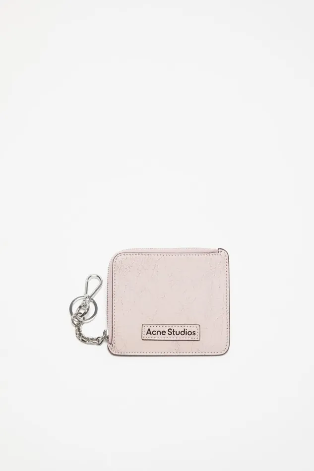 Women Zip Leather Wallet Pastel Pink Acne Studios Small Leather Goods