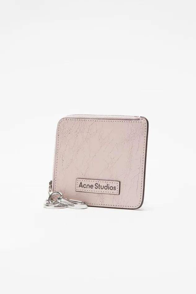Women Zip Leather Wallet Pastel Pink Acne Studios Small Leather Goods