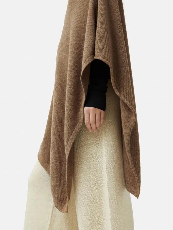 Wool Cashmere Blend Drape Poncho Camel Women Jigsaw Ponchos and Scarves