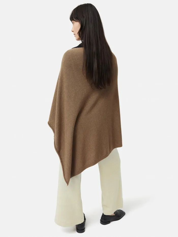 Wool Cashmere Blend Drape Poncho Camel Women Jigsaw Ponchos and Scarves