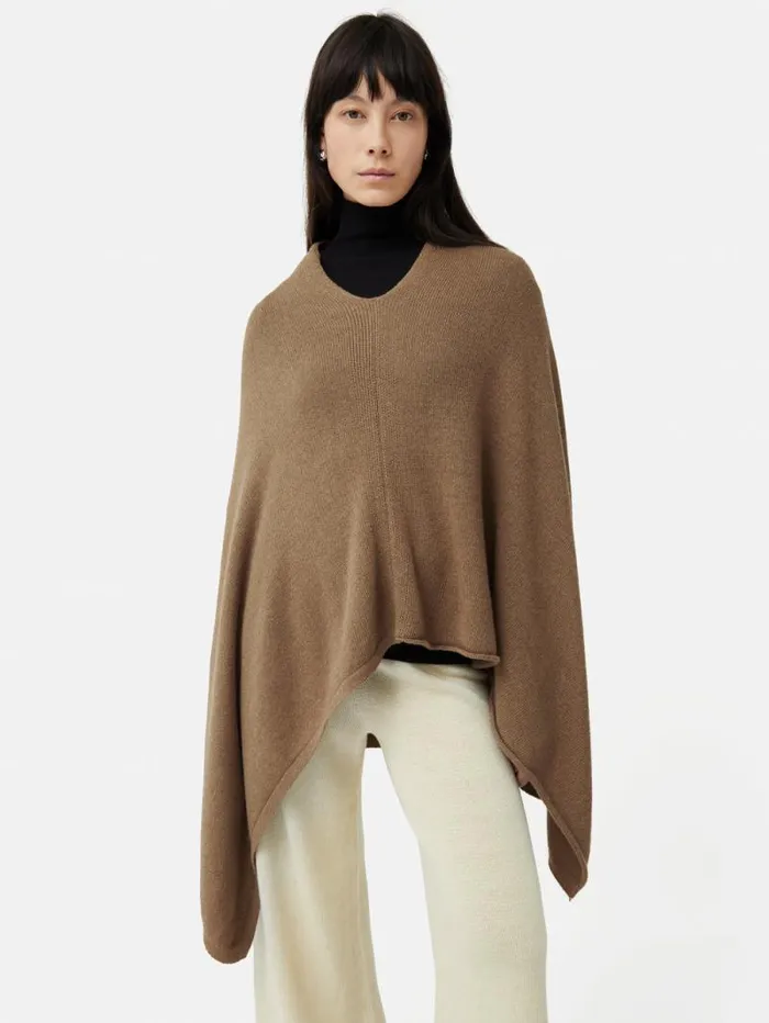 Wool Cashmere Blend Drape Poncho Camel Women Jigsaw Ponchos and Scarves