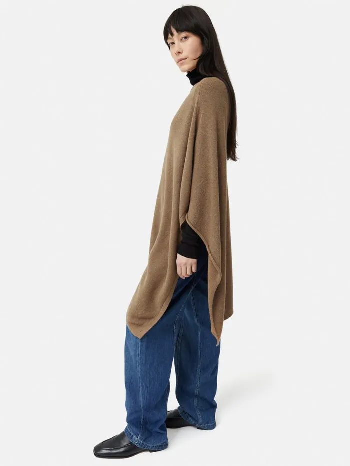 Wool Cashmere Blend Drape Poncho Camel Women Jigsaw Ponchos and Scarves