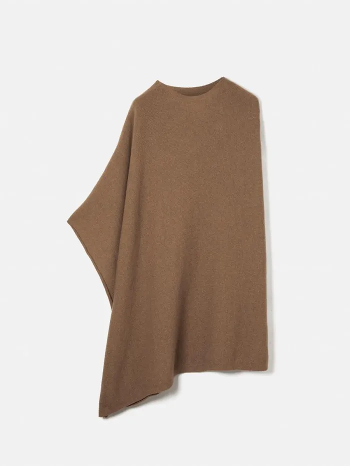 Wool Cashmere Blend Drape Poncho Camel Women Jigsaw Ponchos and Scarves