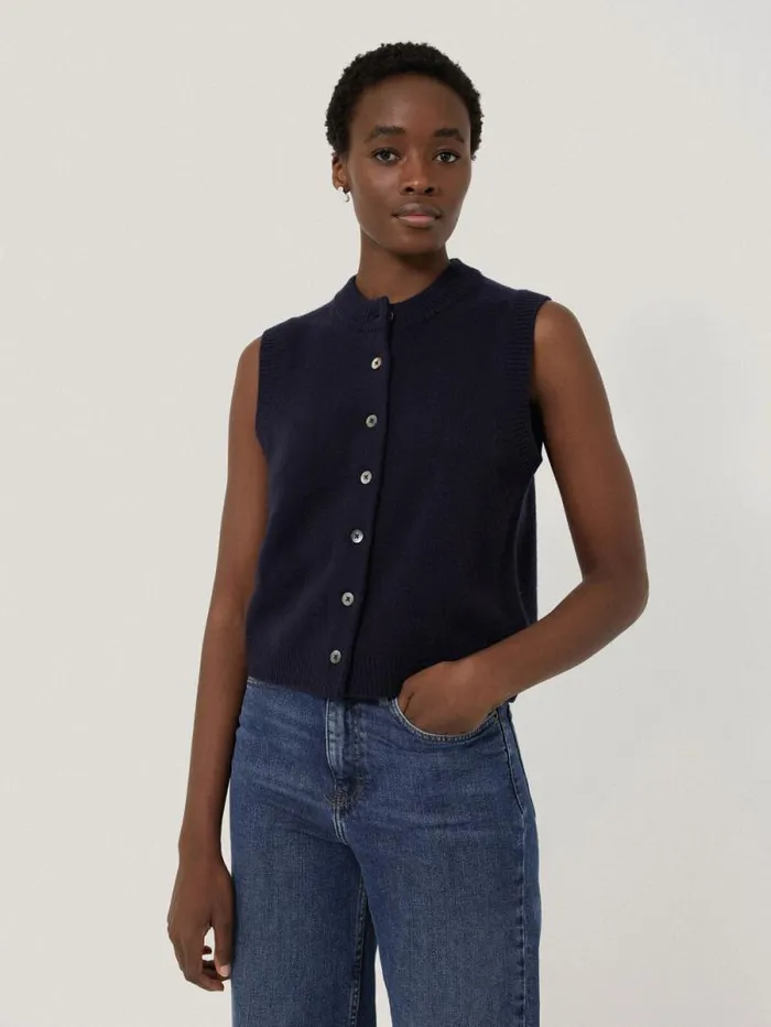 Wool Cashmere Blend Waistcoat Navy Women Jigsaw Knitwear and Cashmere