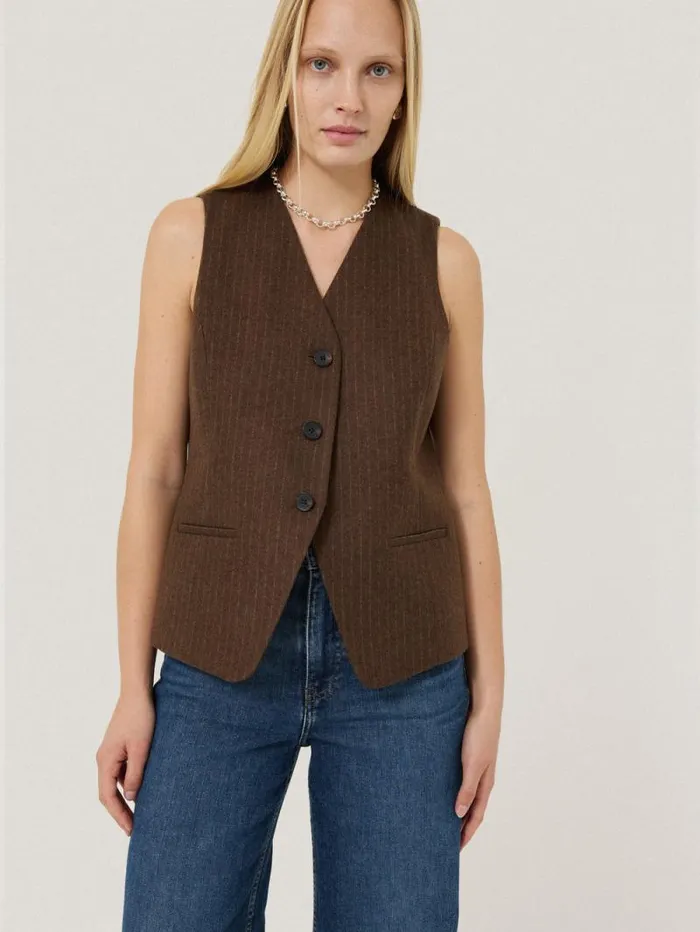 Wool Pinstripe Waistcoat Brown Women Jigsaw Coats and Jackets