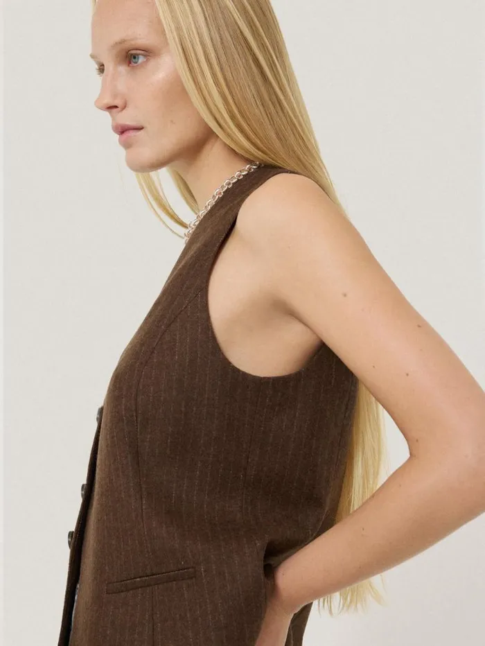 Wool Pinstripe Waistcoat Brown Women Jigsaw Coats and Jackets