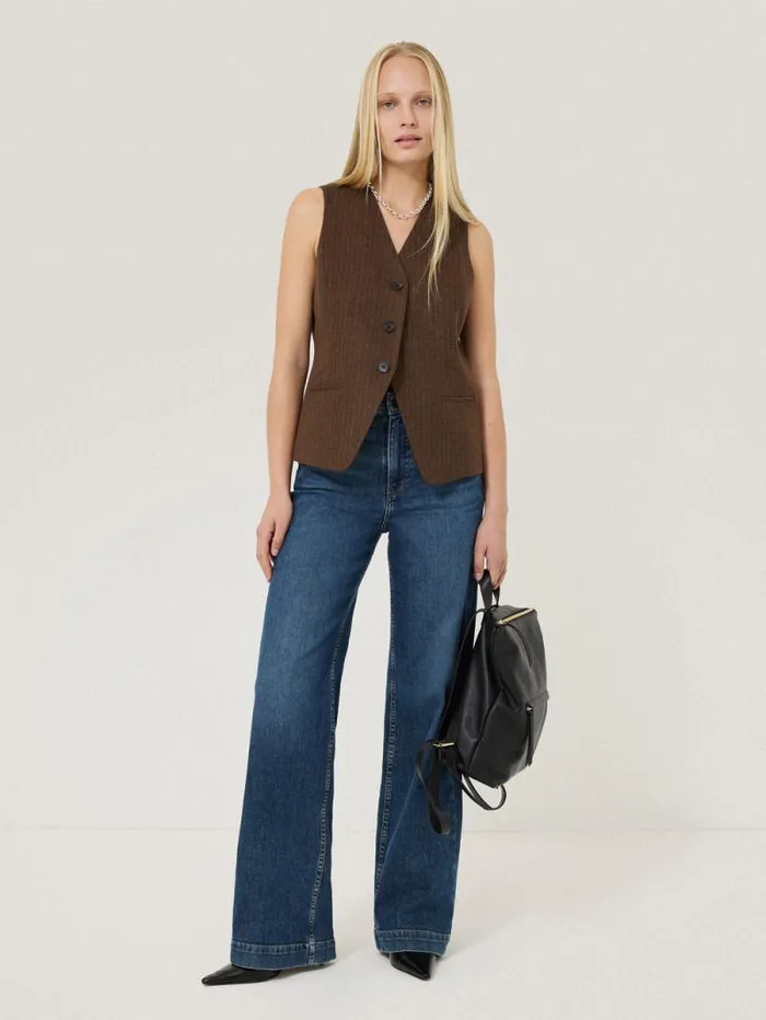 Wool Pinstripe Waistcoat Brown Women Jigsaw Coats and Jackets