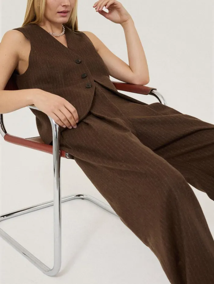 Wool Pinstripe Waistcoat Brown Women Jigsaw Coats and Jackets