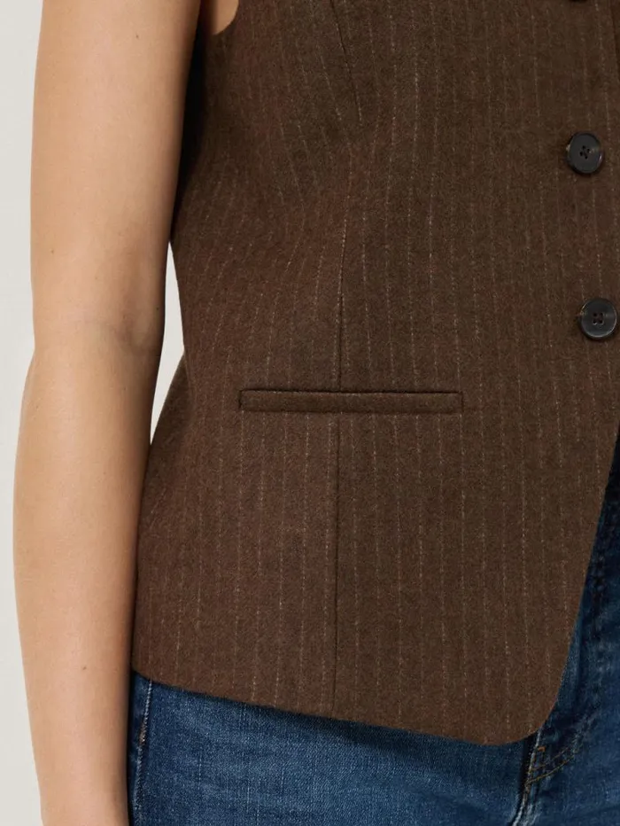 Wool Pinstripe Waistcoat Brown Women Jigsaw Coats and Jackets