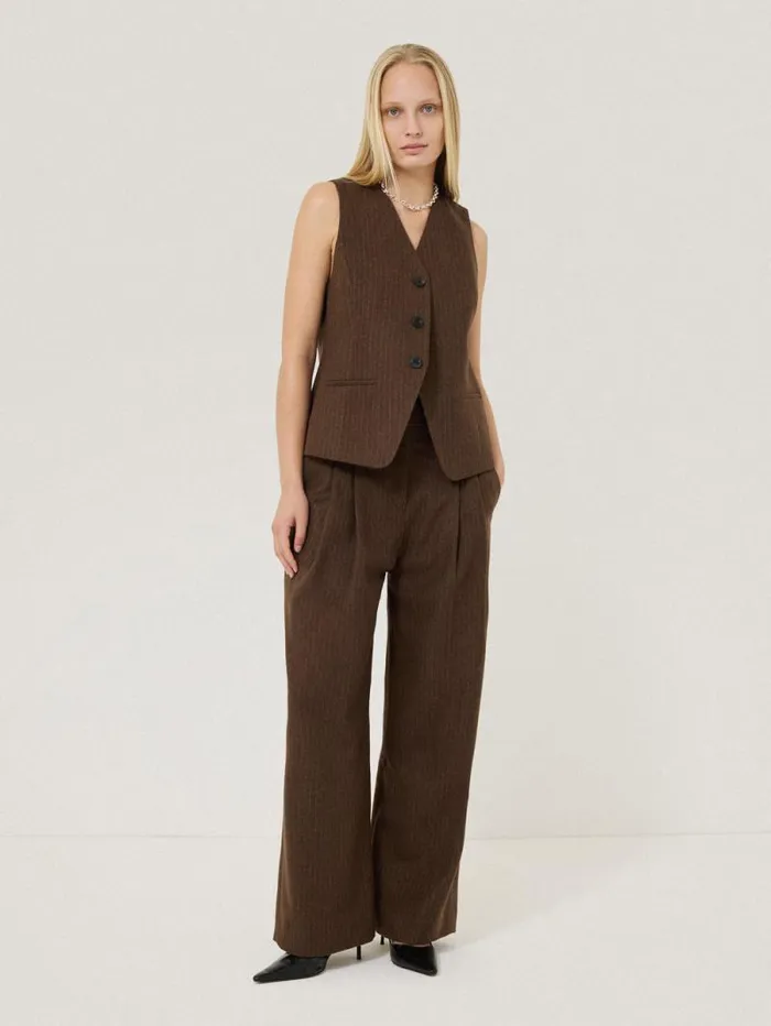 Wool Pinstripe Waistcoat Brown Women Jigsaw Coats and Jackets