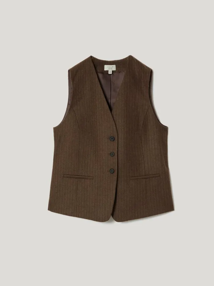 Wool Pinstripe Waistcoat Brown Women Jigsaw Coats and Jackets