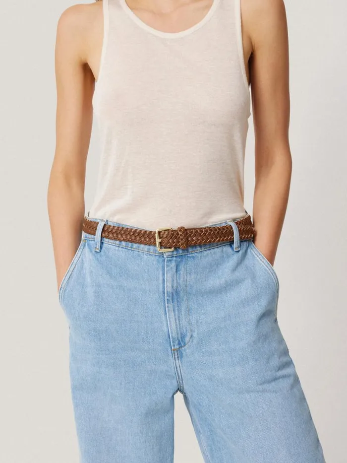 Woven Leather Belt Tan Women Jigsaw Belts