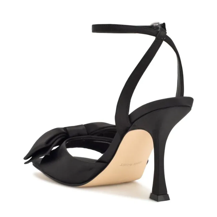 Yaway Ankle Wrap Heeled Sandals Black Satin Women Nine West Heels Yaway Ankle Wrap Heeled Sandals Black Satin Women Nine West Heels