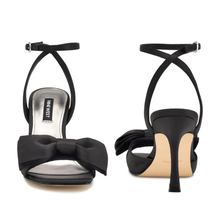 Yaway Ankle Wrap Heeled Sandals Black Satin Women Nine West Heels Yaway Ankle Wrap Heeled Sandals Black Satin Women Nine West Heels
