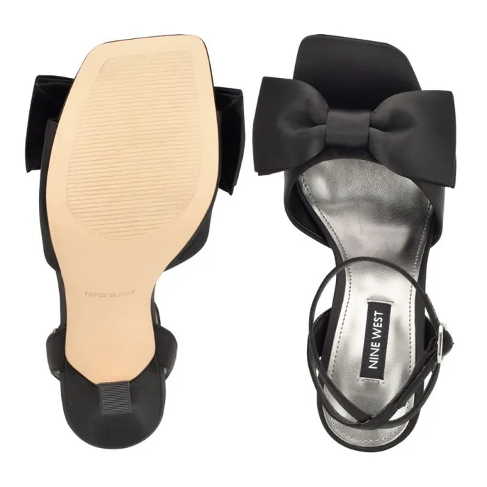 Yaway Ankle Wrap Heeled Sandals Black Satin Women Nine West Heels Yaway Ankle Wrap Heeled Sandals Black Satin Women Nine West Heels