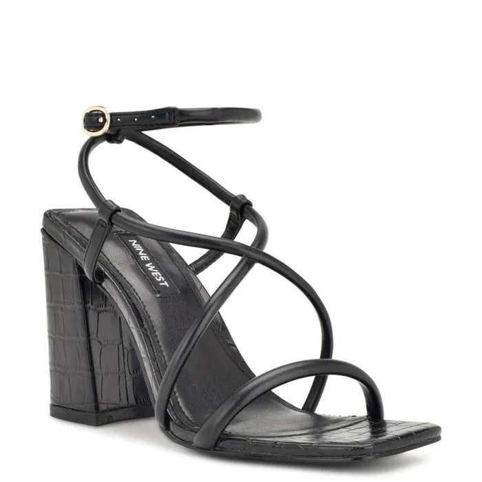 Yeera Strappy Heeled Sandals Black Croco Women Nine West Sandals Yeera Strappy Heeled Sandals Black Croco Women Nine West Sandals