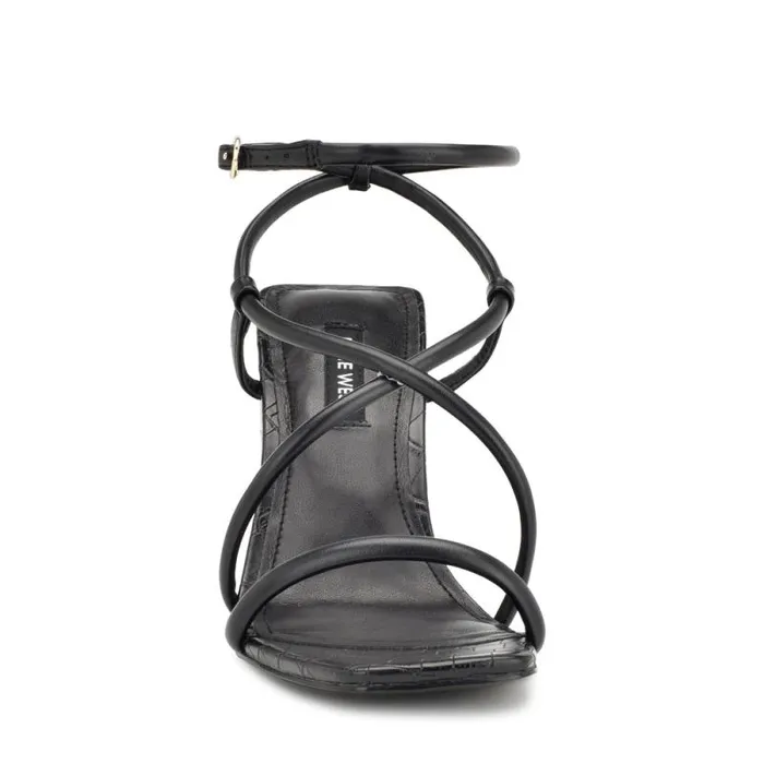 Yeera Strappy Heeled Sandals Black Croco Women Nine West Sandals Yeera Strappy Heeled Sandals Black Croco Women Nine West Sandals