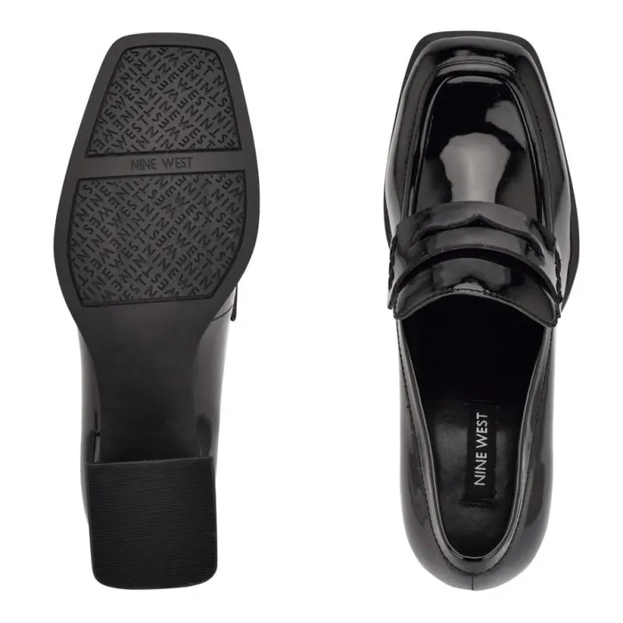 Zest Heeled Loafers Black Patent Women Nine West Heels Zest Heeled Loafers Black Patent Women Nine West Heels